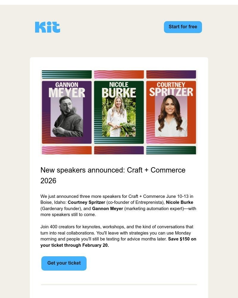 Screenshot of email sent to a ConvertKit Trial user