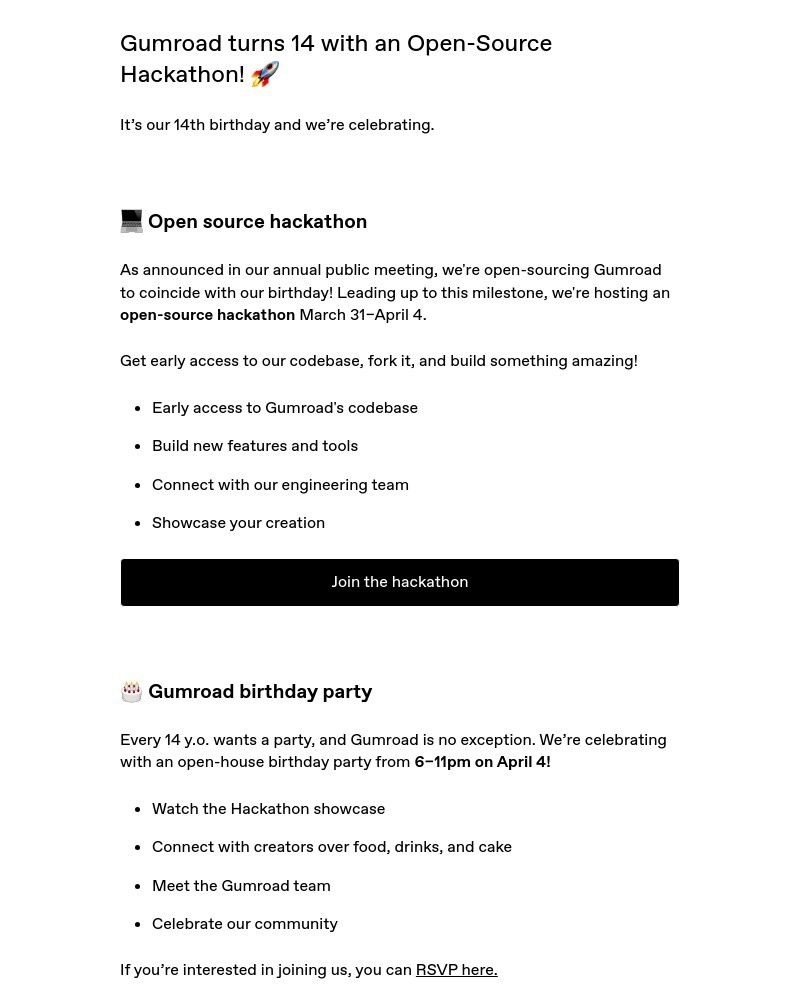 Screenshot of email with subject /media/emails/gumroad-turns-14-with-an-open-source-hackathon-d42080-cropped-7078d255.jpg