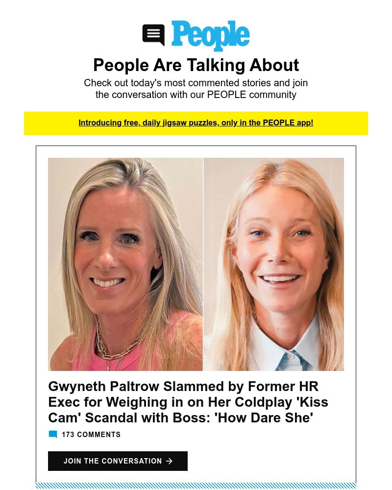 Screenshot of email sent to a People Newsletter subscriber