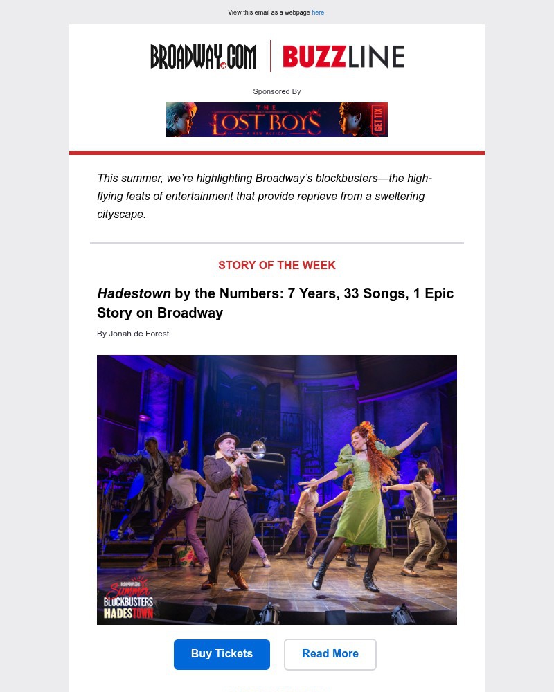 Screenshot of email sent to a Broadway NYC Newsletter subscriber