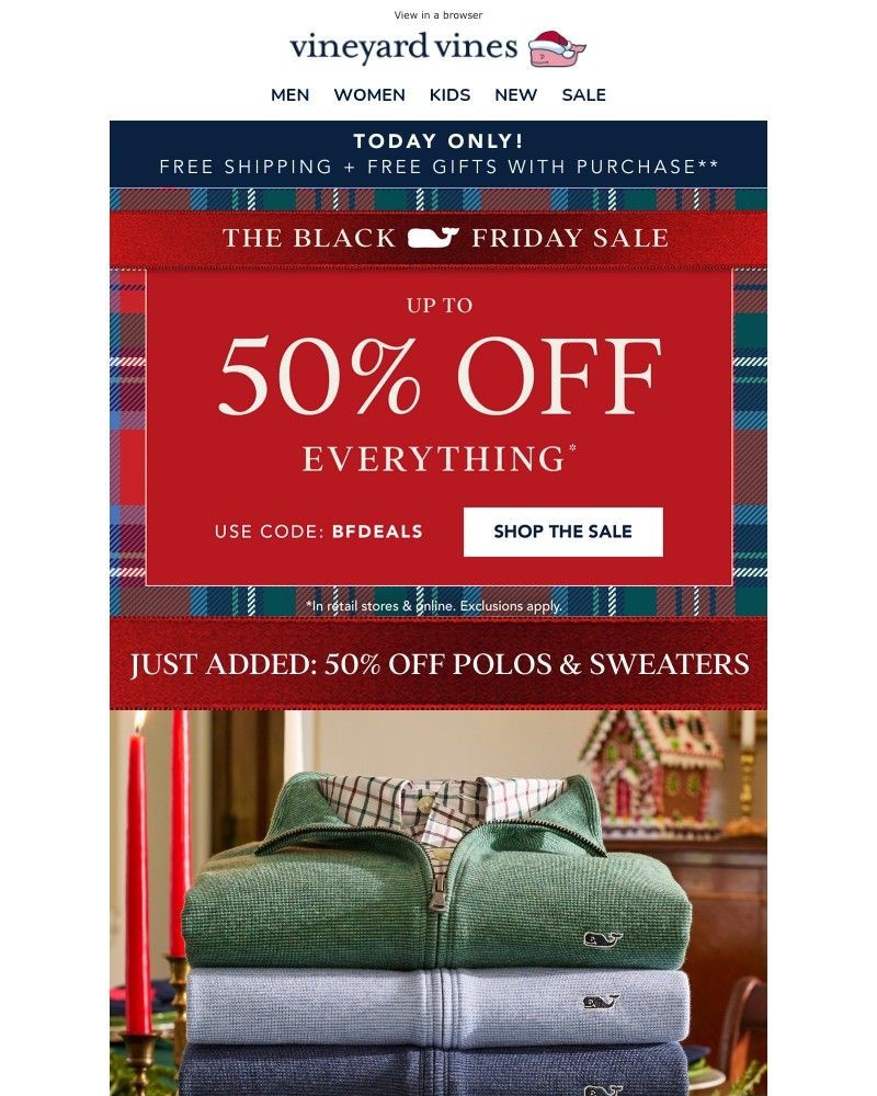 Screenshot of email sent to a Vineyard Vines Newsletter subscriber