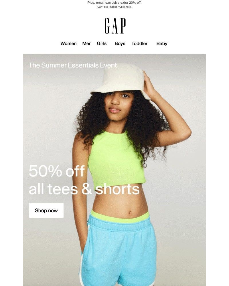 Screenshot of email with subject /media/emails/half-off-tees-shorts-have-arrived-for-summer-4640c3-cropped-1b66115a.jpg
