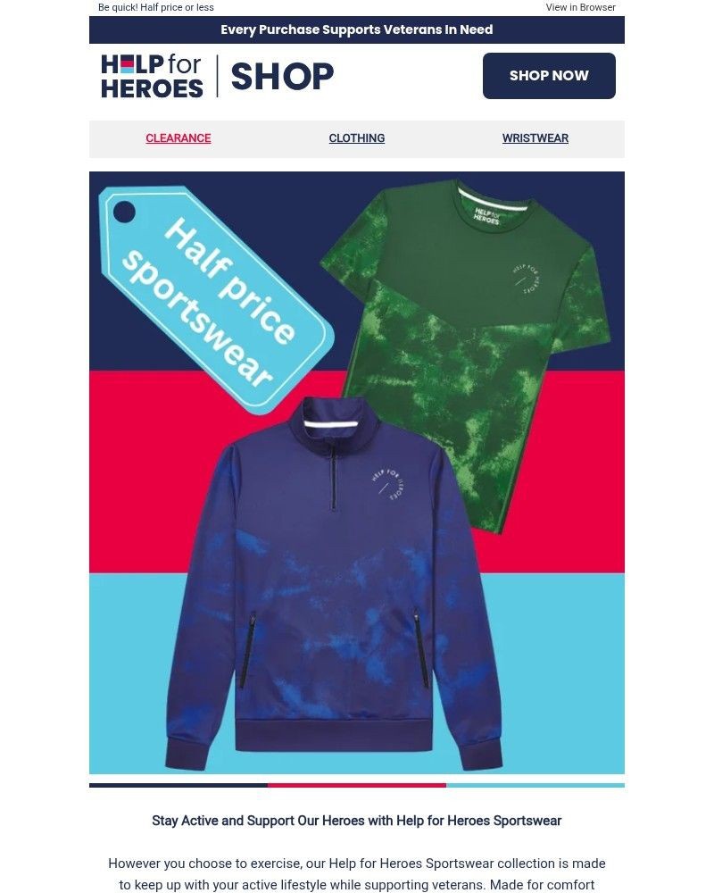 Screenshot of email sent to a Help for Heroes Newsletter subscriber