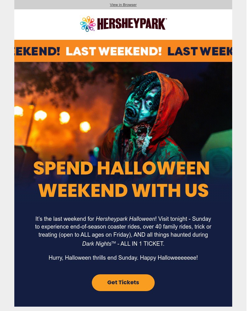Screenshot of email sent to a Hershey Park Newsletter subscriber