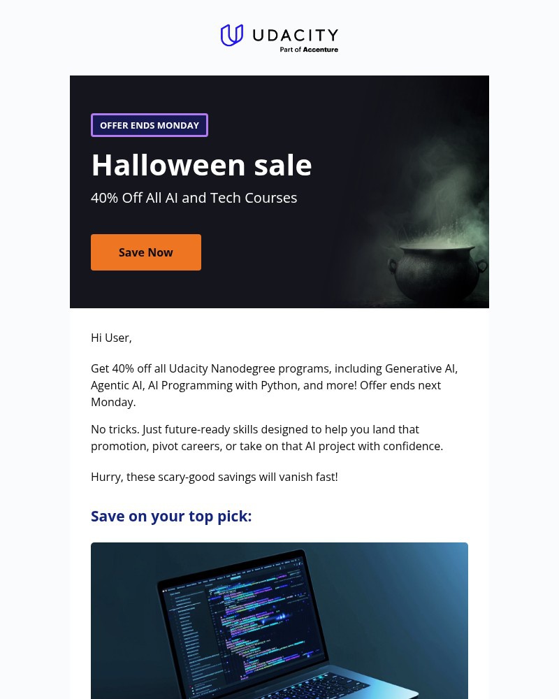 Screenshot of email sent to a Udacity Registered user
