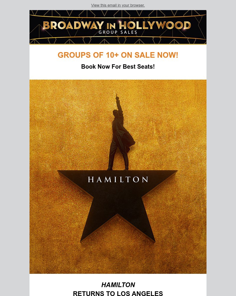 Screenshot of email sent to a Broadway in Hollywood Newsletter subscriber