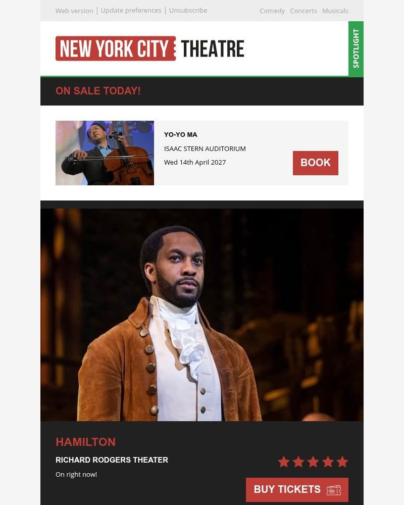 Screenshot of email sent to a New York City Theatre Newsletter subscriber