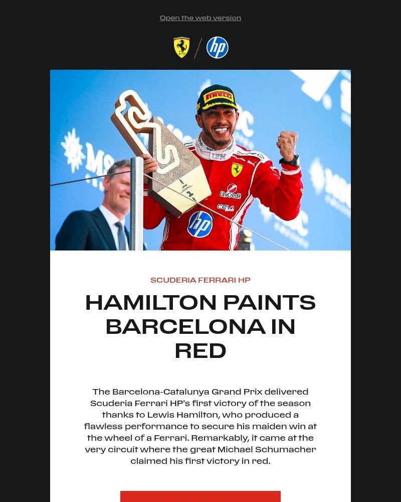 Screenshot of email sent to a Ferrari Newsletter subscriber