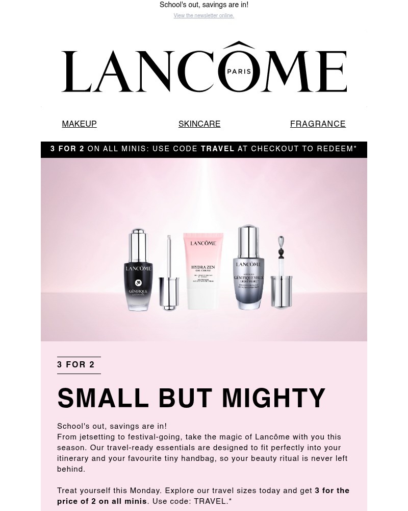 Screenshot of email sent to a Lancôme Newsletter subscriber