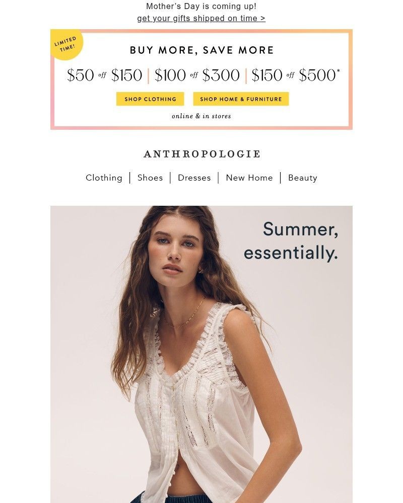 Screenshot of email sent to a Anthropologie Newsletter subscriber