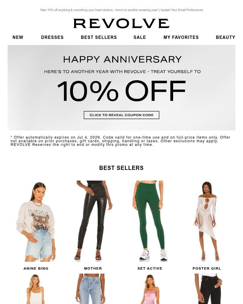 Screenshot of email sent to a Revolve Newsletter subscriber