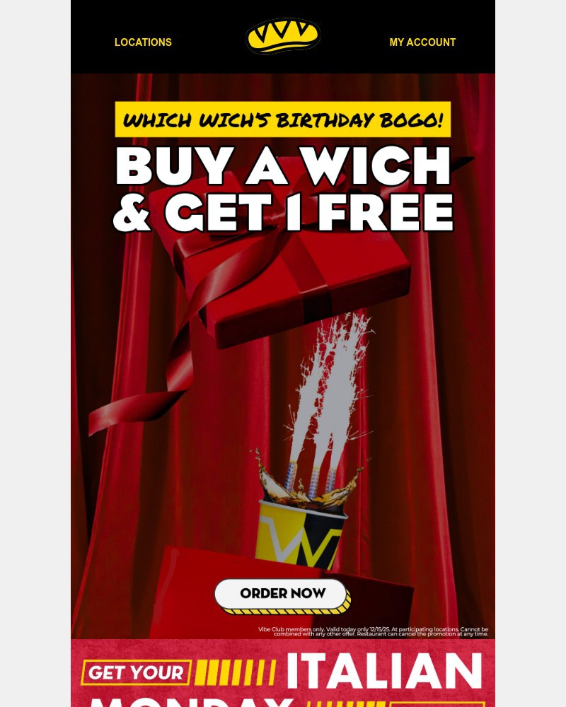 Screenshot of email sent to a Which Wich Registered user