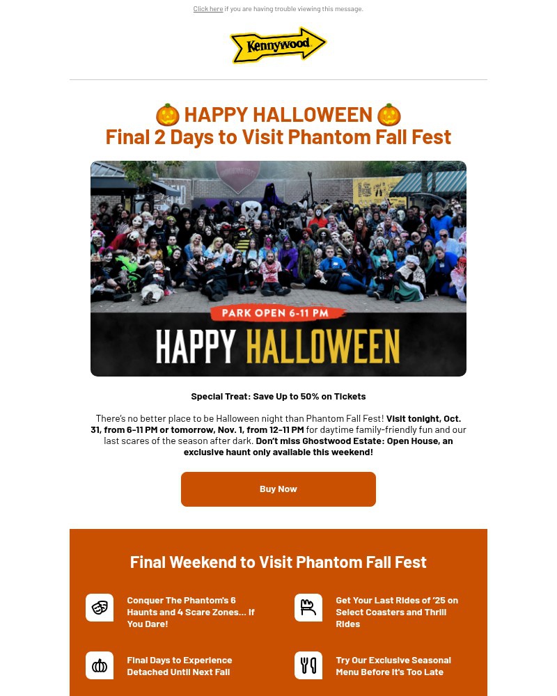 Screenshot of email sent to a Kennywood Newsletter subscriber