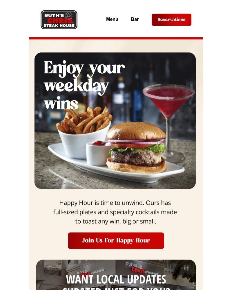 Screenshot of email sent to a Ruth’s Chris Newsletter subscriber