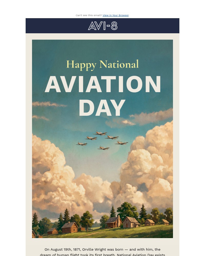 Screenshot of email sent to a AVI-8 Newsletter subscriber