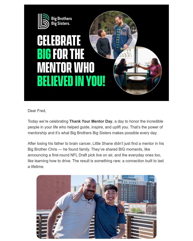 Screenshot of email sent to a Big Brothers Big Sisters of America Newsletter subscriber