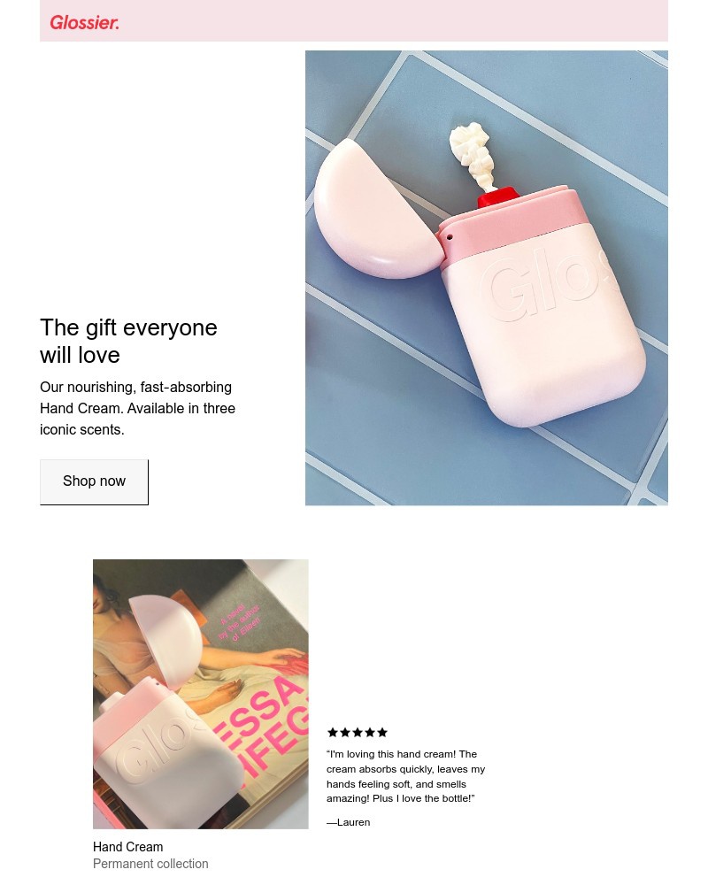 Screenshot of email sent to a Glossier Newsletter subscriber