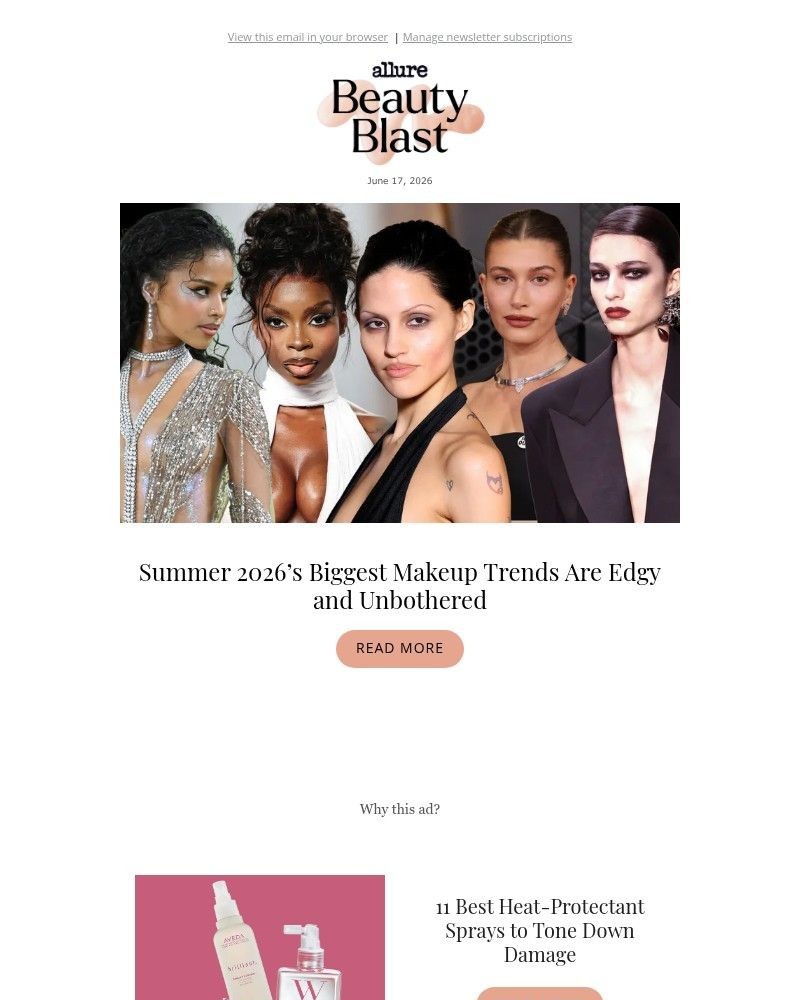 Screenshot of email sent to a allure Newsletter subscriber