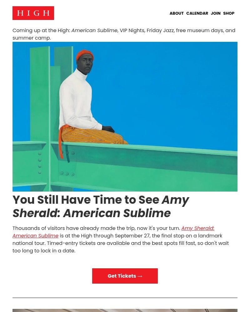 Screenshot of email sent to a High Museum of Art Newsletter subscriber