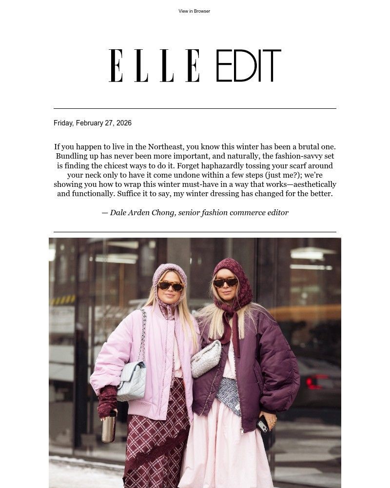 Screenshot of email sent to a Elle Newsletter subscriber