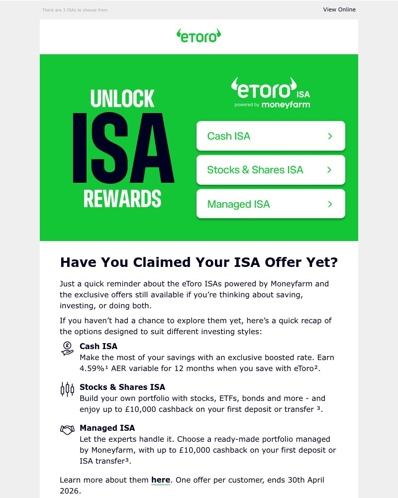 Screenshot of email sent to a eToro Registered user