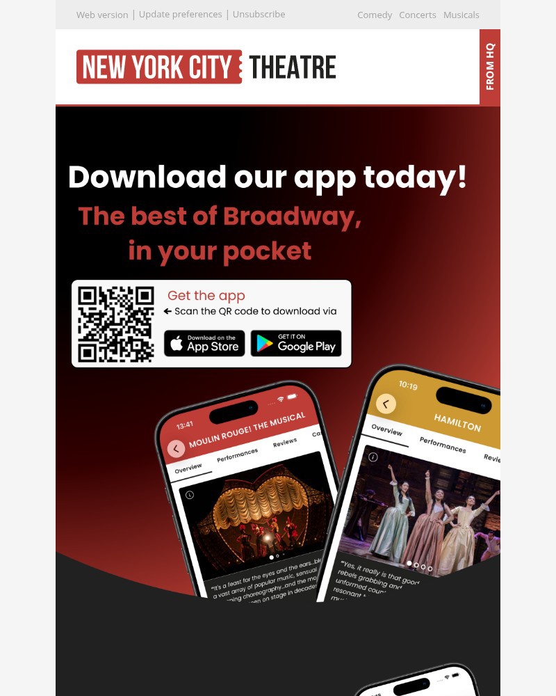 Screenshot of email sent to a New York City Theatre Newsletter subscriber