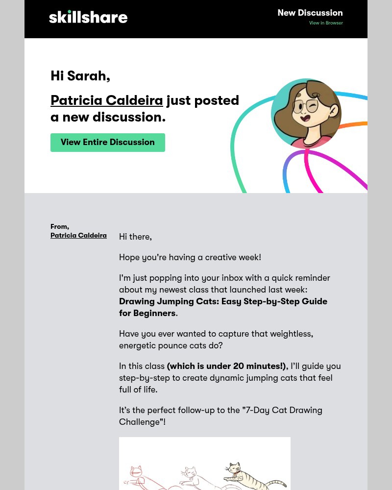 Screenshot of email sent to a Skillshare Registered user