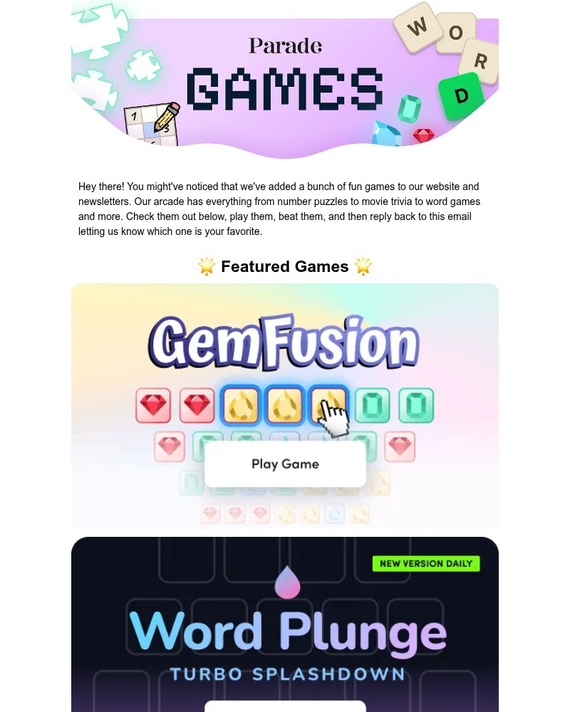 Screenshot of email sent to a Parade Newsletter subscriber