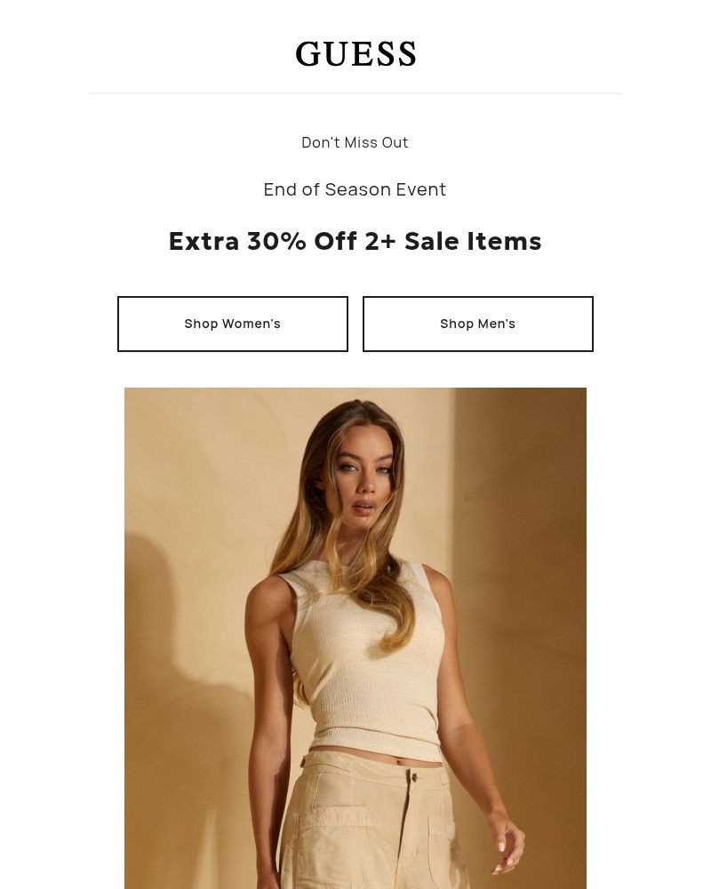 Screenshot of email sent to a Guess Newsletter subscriber