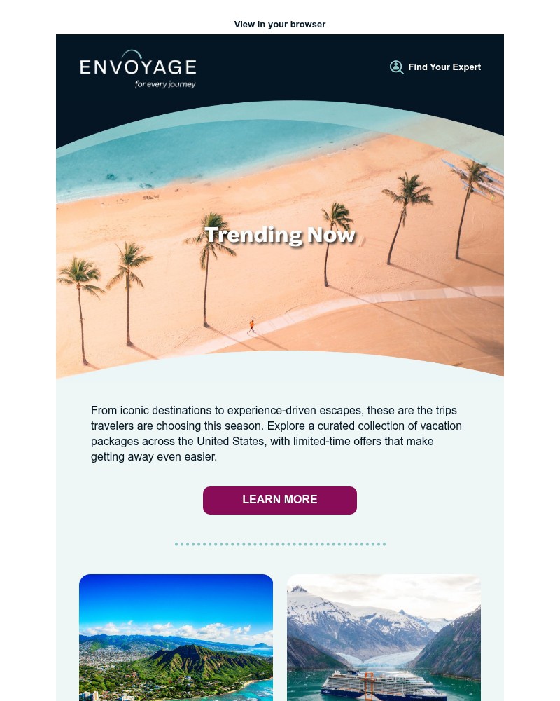 Screenshot of email sent to a Envoyage Newsletter subscriber