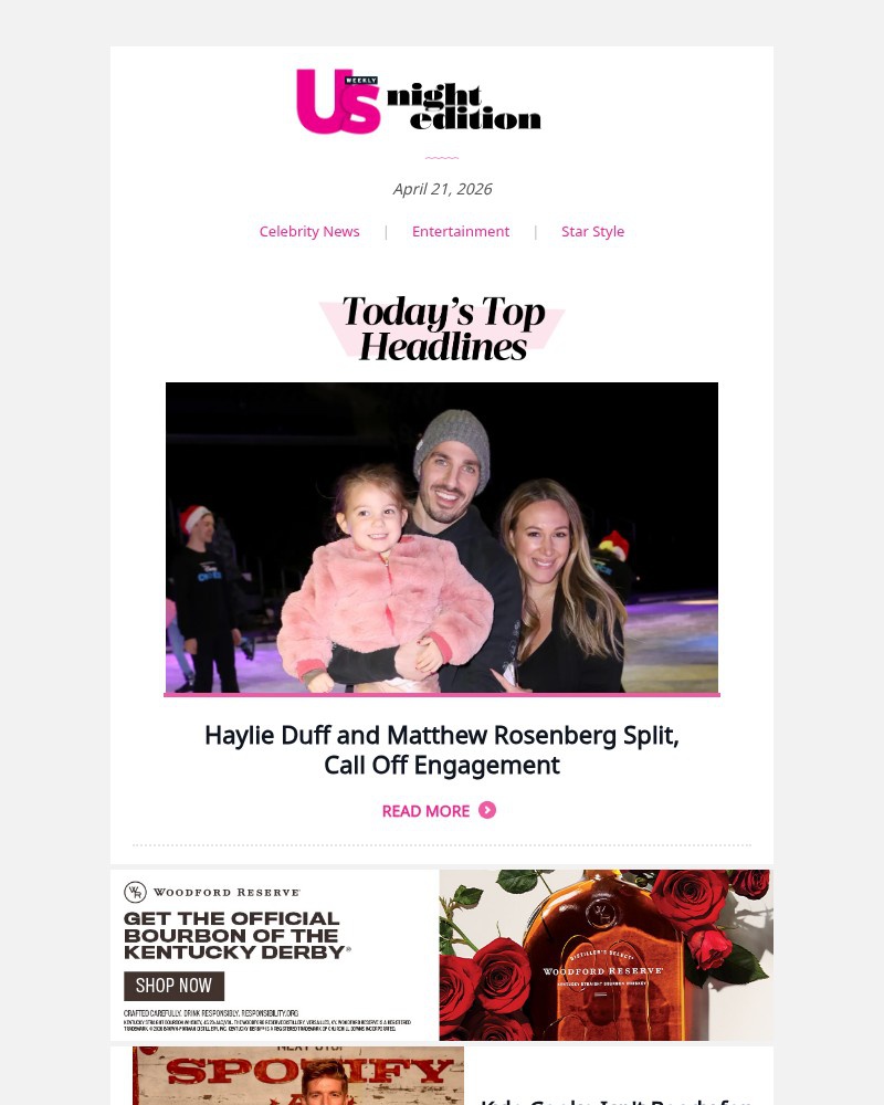 Screenshot of email sent to a Us Weekly Newsletter subscriber