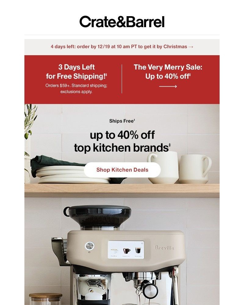 Screenshot of email sent to a Crate & Barrel Newsletter subscriber