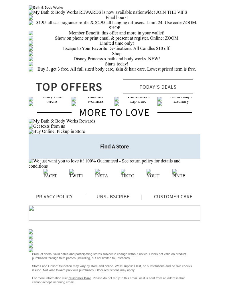 Screenshot of email sent to a Bath & Body Works Newsletter subscriber