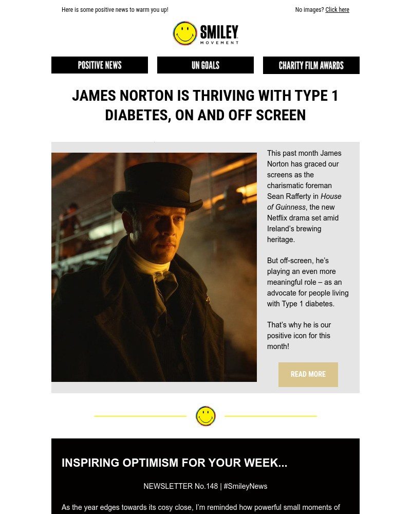 Screenshot of email sent to a Smiley Movement Newsletter subscriber