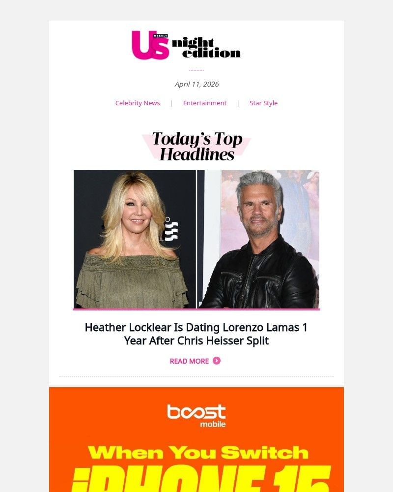 Screenshot of email sent to a Us Weekly Newsletter subscriber