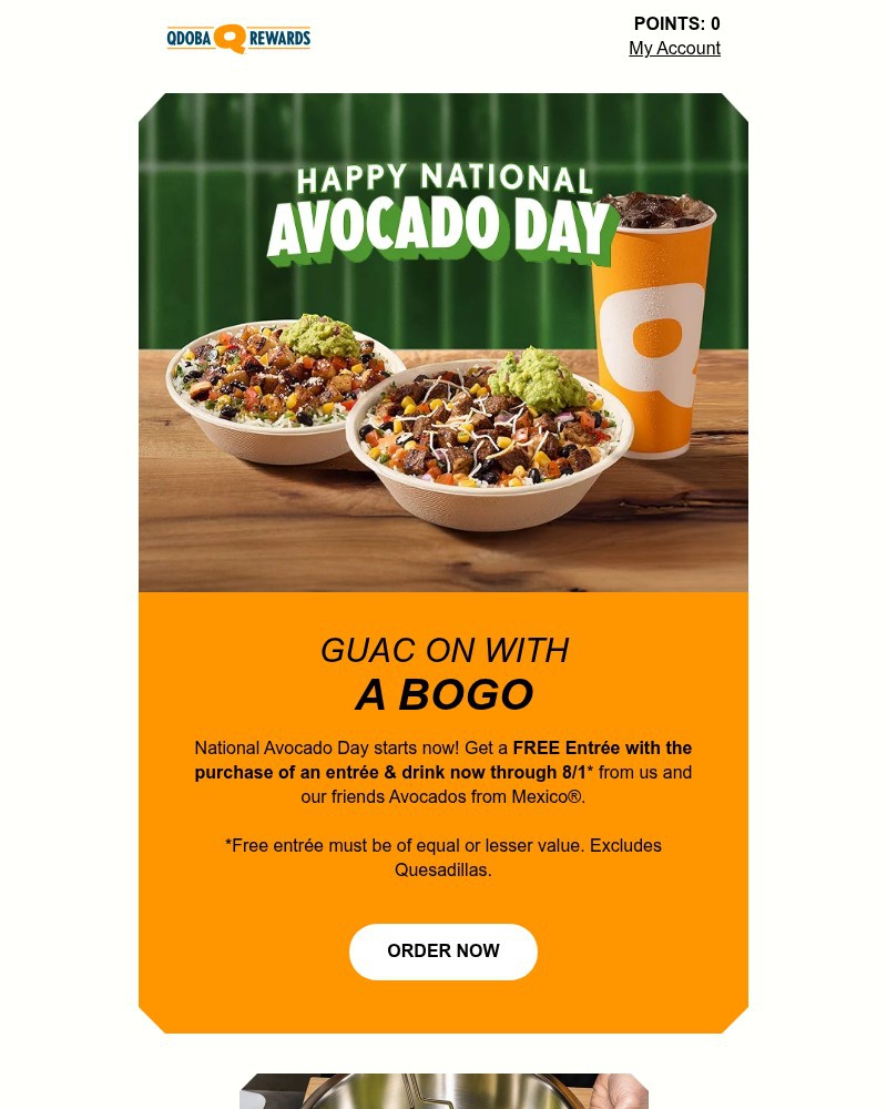 Screenshot of email sent to a Qdoba Registered user