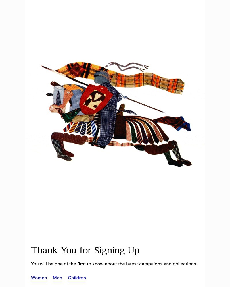 Screenshot of email sent to a Burberry Newsletter subscriber