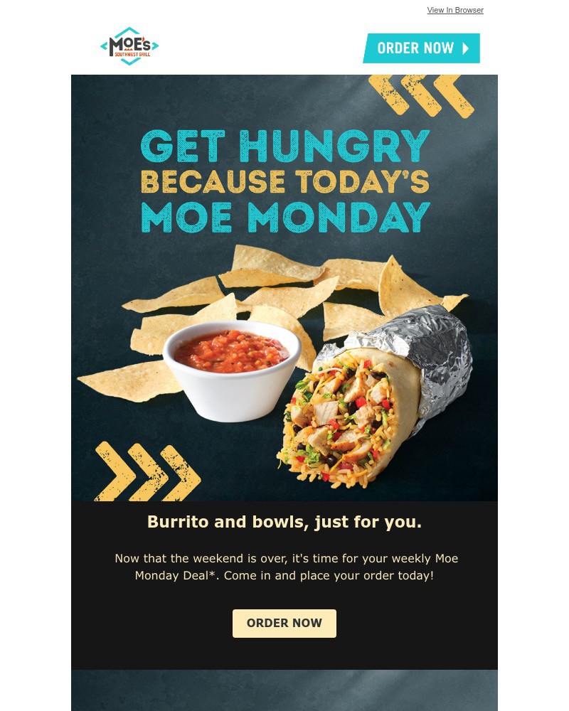 Screenshot of email sent to a Moe’s Southwest Grill Registered user