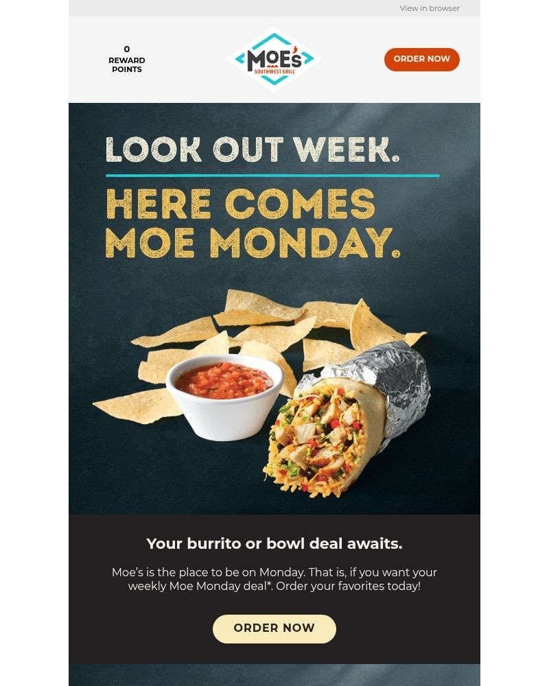 Screenshot of email sent to a Moe’s Southwest Grill Registered user