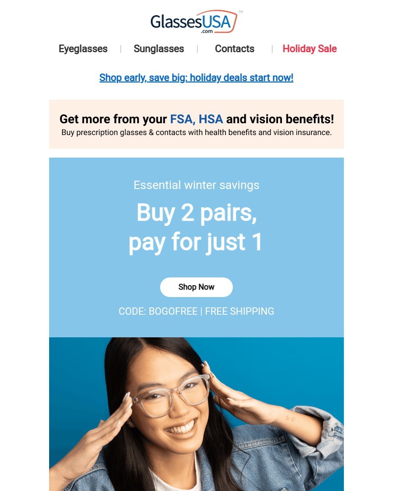 Screenshot of email sent to a Glasses USA Newsletter subscriber