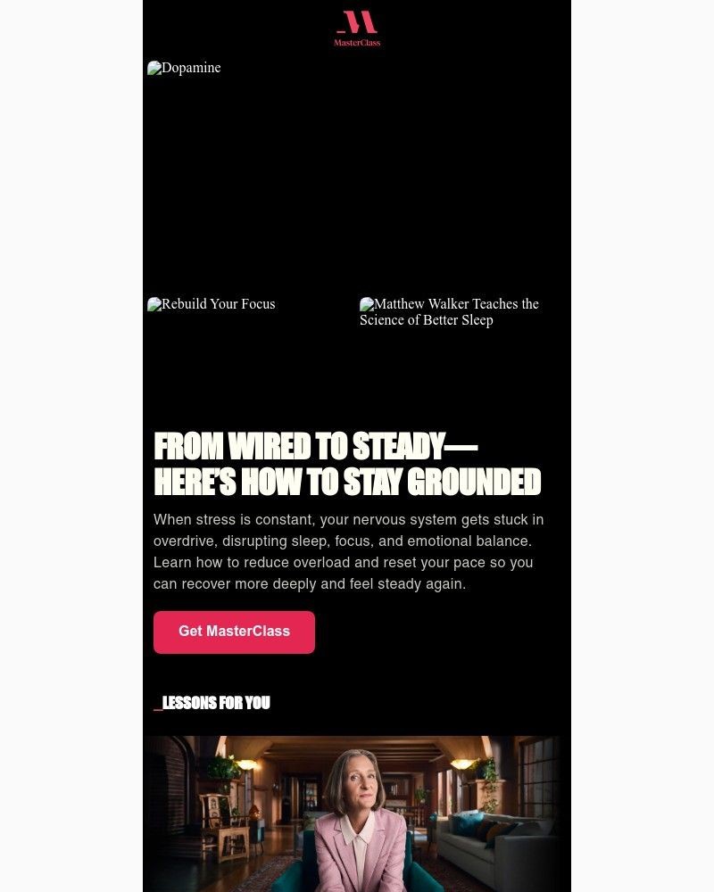 Screenshot of email sent to a MasterClass Registered user