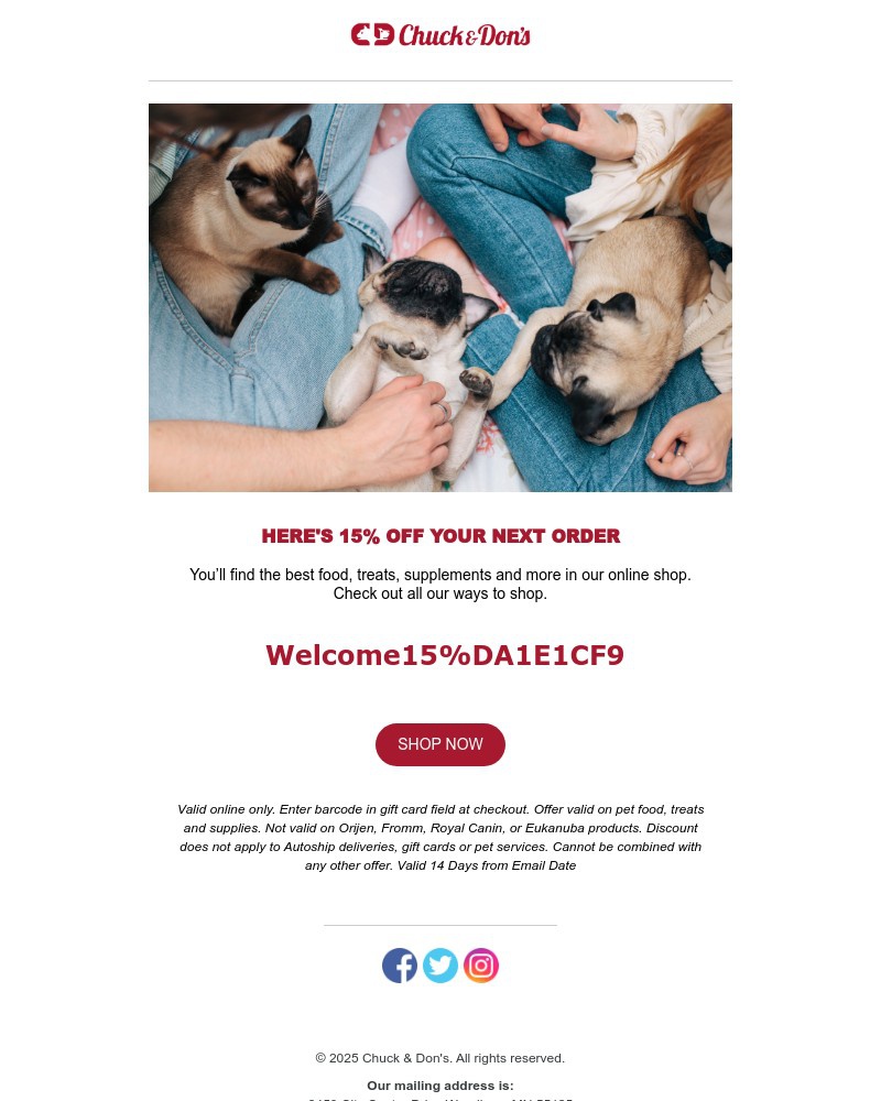 Screenshot of email sent to a Chuck and Don’s Newsletter subscriber