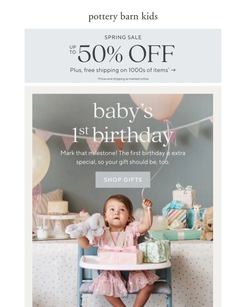 Screenshot of email sent to a Pottery Barn Newsletter subscriber