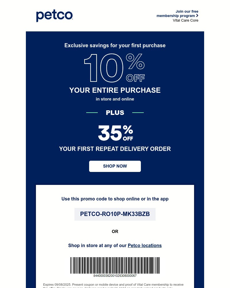 Screenshot of email sent to a Petco Newsletter subscriber