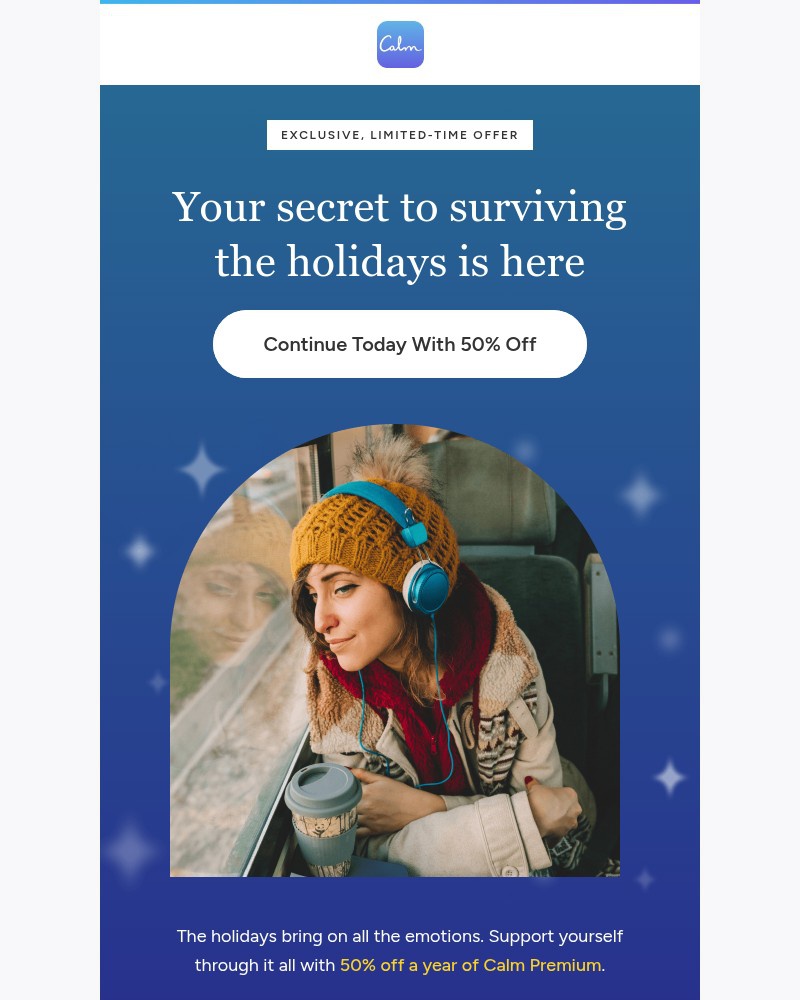 Screenshot of email sent to a Calm Registered user