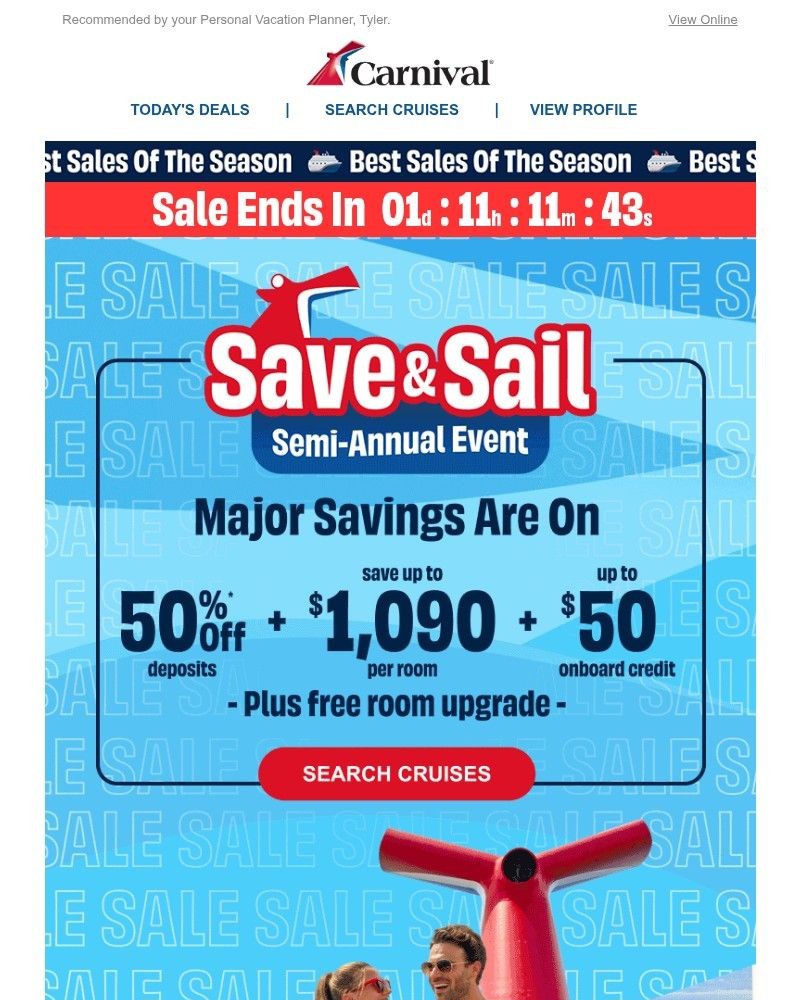 Screenshot of email sent to a Carnival Cruise Line Registered user