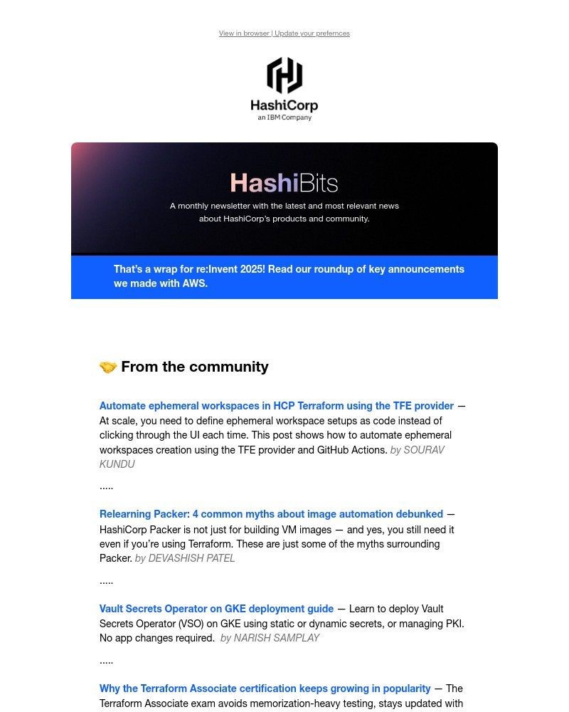 Screenshot of email sent to a HashiCorp Registered user