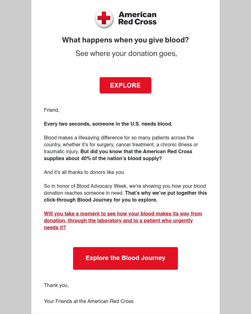 Screenshot of email sent to a American Red Cross Newsletter subscriber