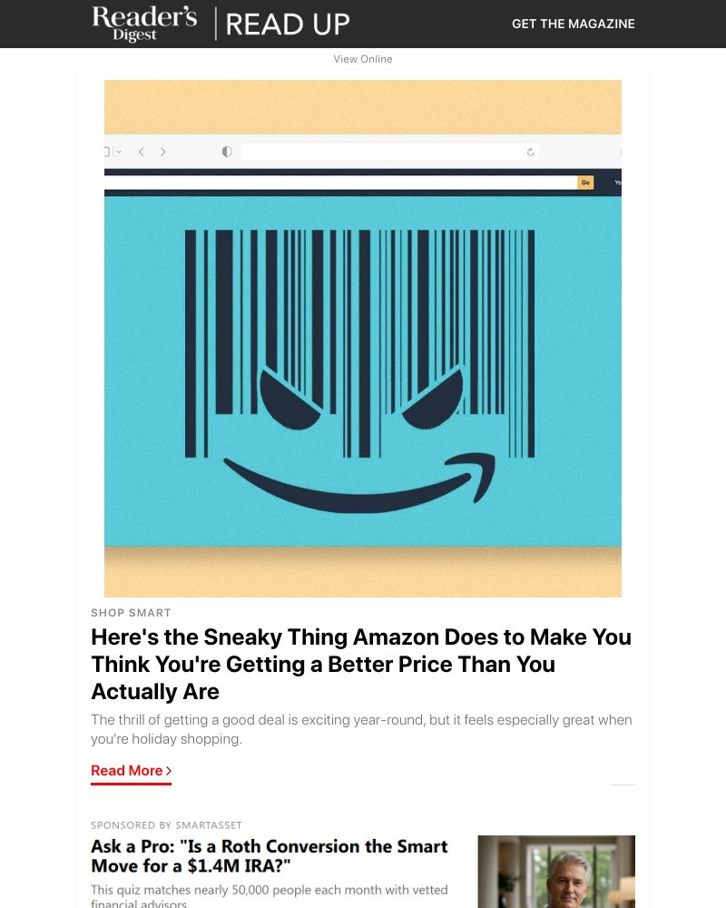 Screenshot of email sent to a Reader’s Digest Newsletter subscriber