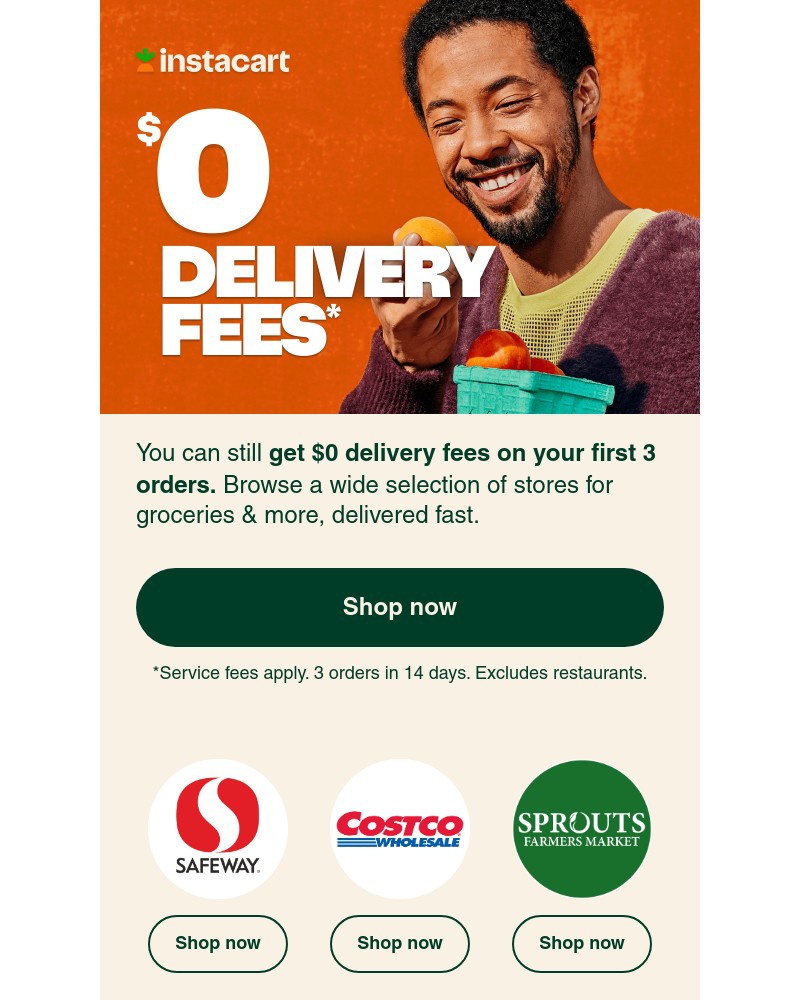 Screenshot of email sent to a Instacart Registered user